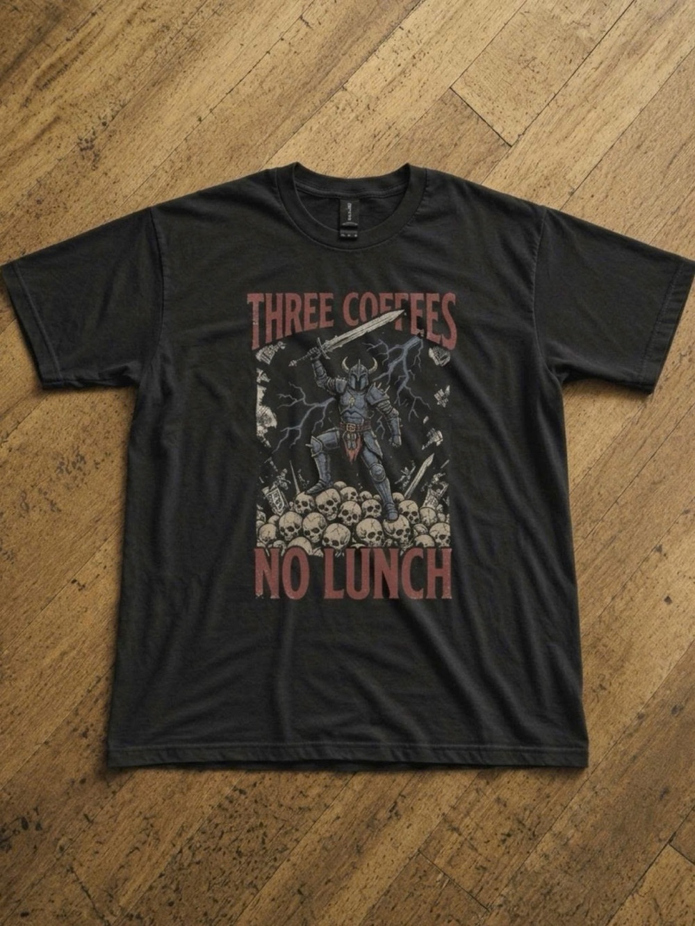 Three Coffees No Lunch Black Graphic Tee